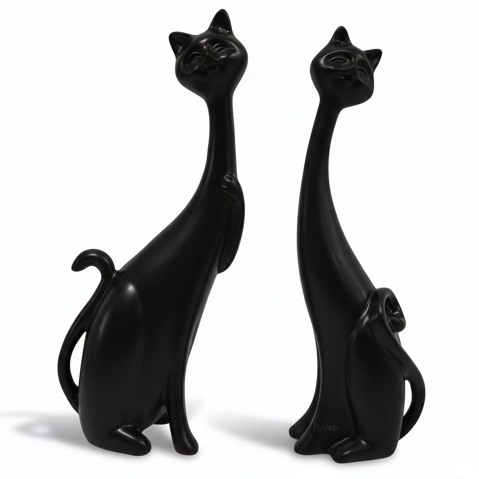 masteymoh Abstract Black Cat Figurines Set of 2, 9.6-Inch A Couple Black Resin Cat Figurines, Minimalist Modern Abstract Cat Statues for Bookshelf Decor, Present for Cat Lovers (2 Black) — image 1