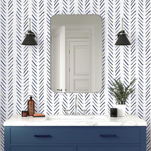 Carta Parati Righe Blu,44.5 x 1000cm Carta da Parati Adesiva Bianco e Azzurra Geometrica Parato Adesivo per Parete Righe Verticali Pellicola Adesiva per Mobili,Camera da Letto,Soggiorno,Bagno,Cucina