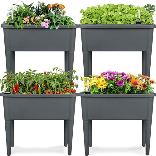 4 Pcs Self Watering Elevated Raised Garden Bed, Large Outdoor