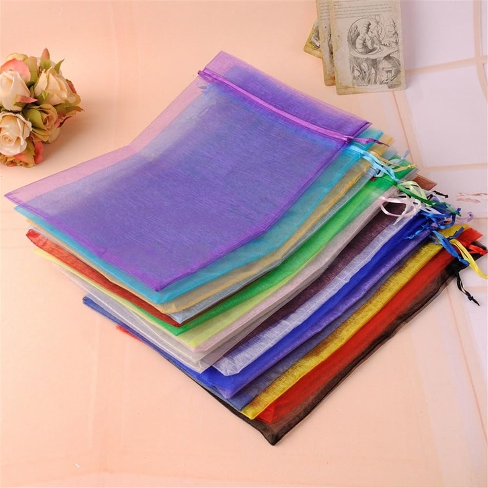 Lot de 140 sachets en organza 20 x 30 cm – Sacs cadeaux avec cordon de serrage - Petits sachets en organza à remplir - Sachets de lavande - Sacs cadeaux pour mariage, fête et Noël (bleu lac)