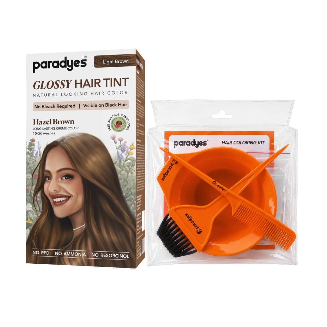 Paradyes Hazel Brown No-Bleach Glossy Hair Tint with 7-in-1 Hair Colouring Kit-picture-30