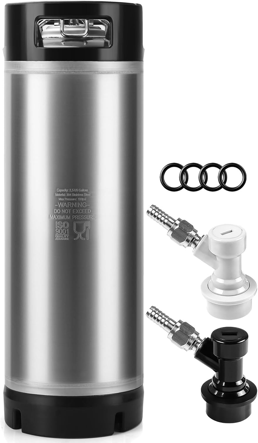 Cornelius Keg New 5 Gallon Ball Lock Keg, 304 Stainless Steel Corny Keg Beer Keg with Ball Lock Quick Disconnects & Ball Lock Keg Posts, 2.5 Gallon Keg with Dual Rubber Hanlde for Homebrew