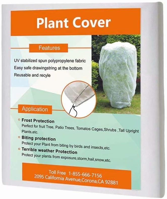 Agfabric Plant Covers Freeze Protection with Zipper 0.9oz 135"x120"x48" Shrub Cover Winter Tree Jacket for Frost Protection&Season Extension,White