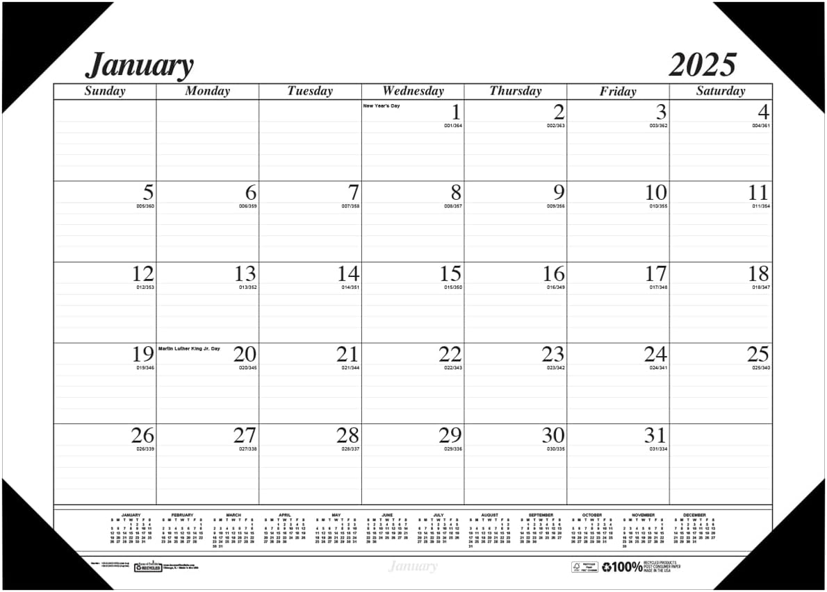 2025 House of Doolittle Economy 22-inch x 17-inch Monthly Desk Pad Calendar, White/Black (12402-25)