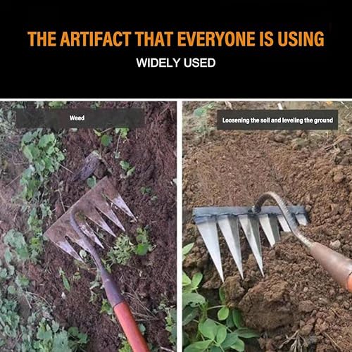 Miniatura 7 de Rastrillo de hierro para jardinería y deshierbe, rastrillo de hierro resistente, rastrillo de hierro, rastrillo de malezas, herramientas de