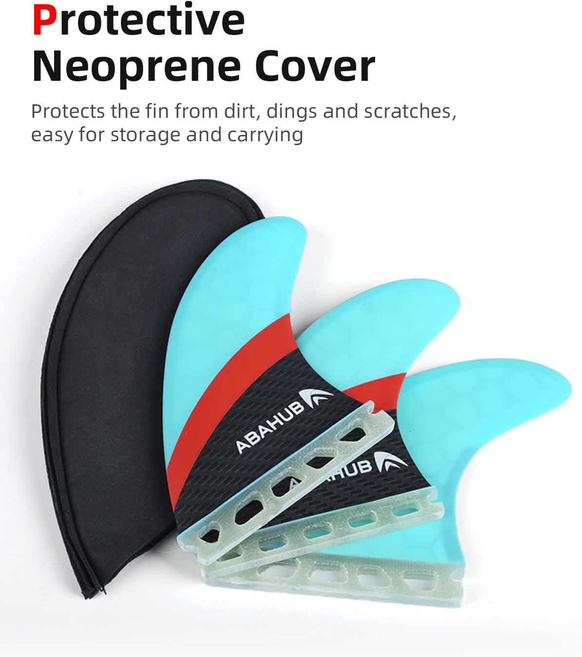 Abahub Surfboard Thruster Fins Set, Compatible with Future Style Fin Box, Fiberglass Reinforced High Performance 3 Fins for Surf Boards, Surfing Longboard, Shortboard, Black/Blue/White