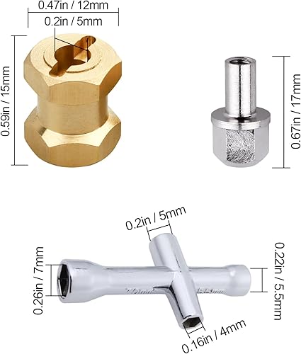 Vista 19 de HobbyPark Espaciadores de latón RC de 0.472 in, extensores de cubo hexagonal para ruedas RC Crawler Axial SCX10, adaptador de unidad hexagonal