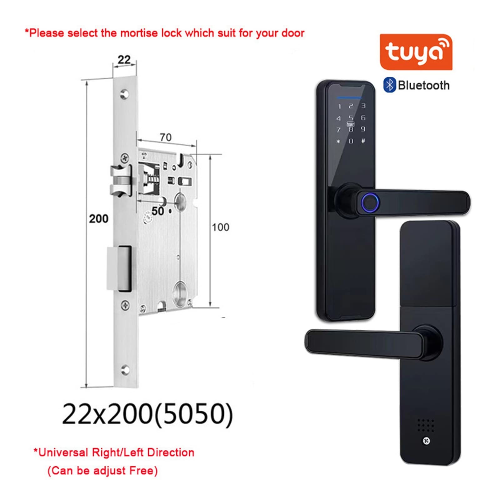 Serratura Smart, Serratura biometrica for impronte digitali K7 Pro Black Smart Lock App Tuya Password di sblocco remoto Serratura senza chiave Serratura elettronica ,Smart Lock Facile da Installare(20