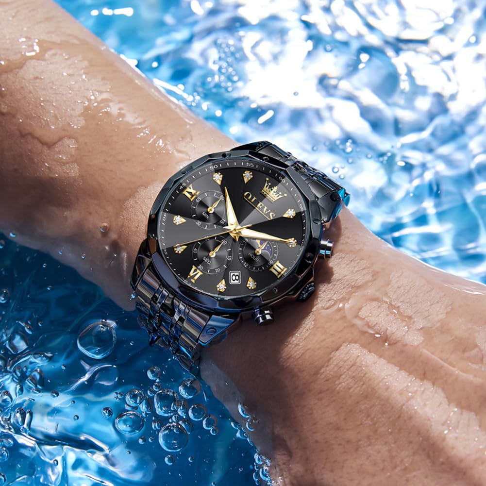 OLEVS Herrenuhr Edelstahl Diamant Formale Luxusuhr Leuchtend Wasserdicht Analog Quarzuhr Männer Geschenk