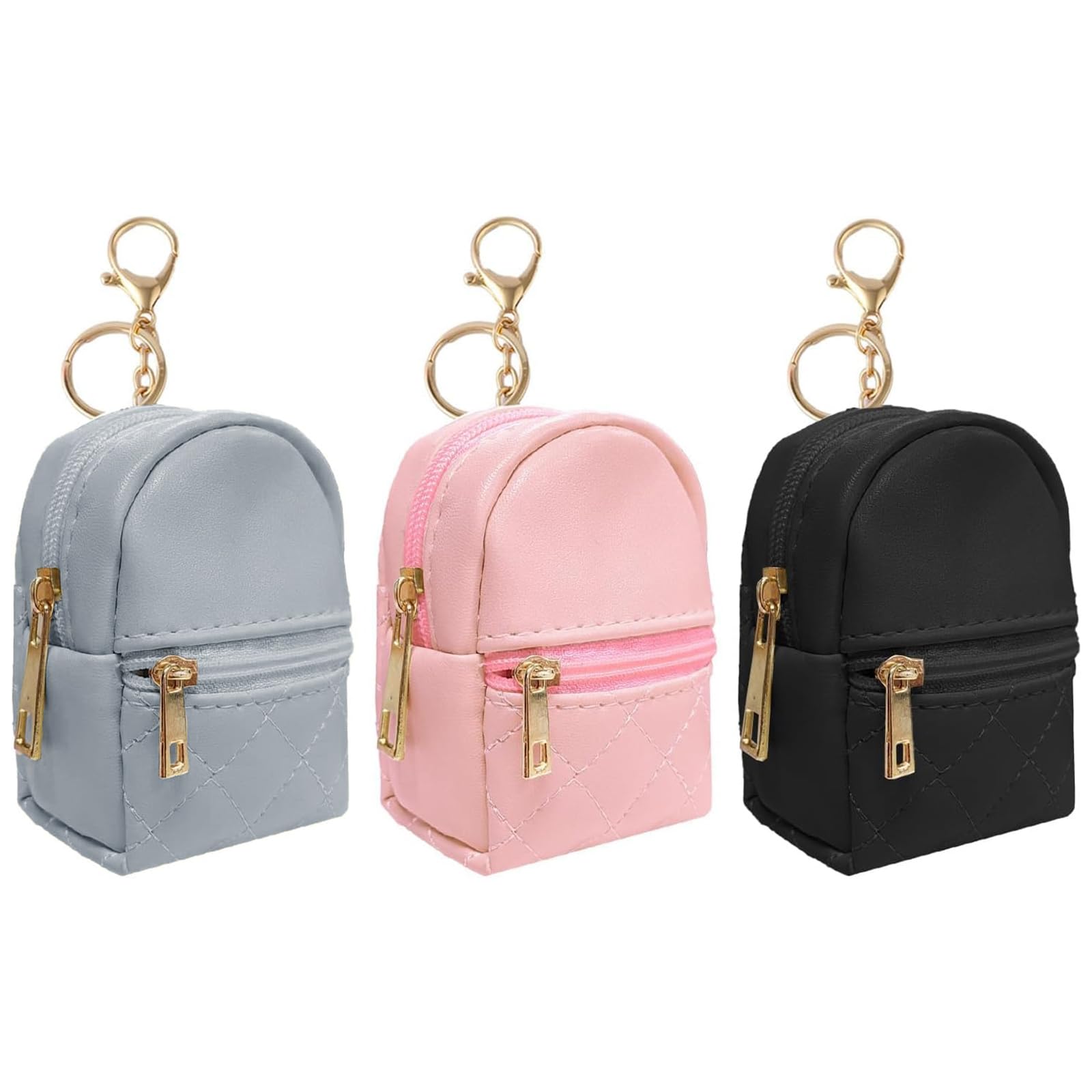 ONRAGT Mini Pochette avec Porte-Clés, 3 Pièces Beau Mini Porte Monnaie Femme Cuir PU Mini Sac a Dos Noir Gris Clair Rose Peut Accueillir des Pièces de Monnaie, Rouge à Lèvres, Clés, Câbles de Données