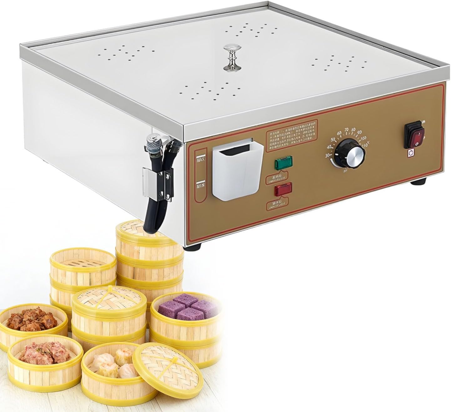 Commercial Electric Steamer,Breakfast Shop Steamed Bun Machine,for Bun Dumplings Rice, Stainless Steel Chinese Cuisine Machine, for Home Cookware Recipes 2Holes