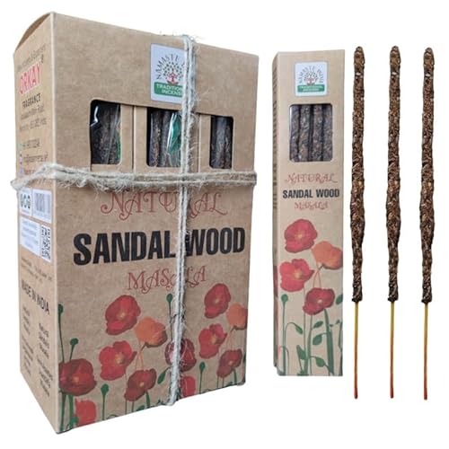 Incienso Natural Orgánico Sándalo Namaste India Hecho a Mano Ecológico Sahumerio Sandalwood - Caja Completa con 12 Paquetes de 33gr.