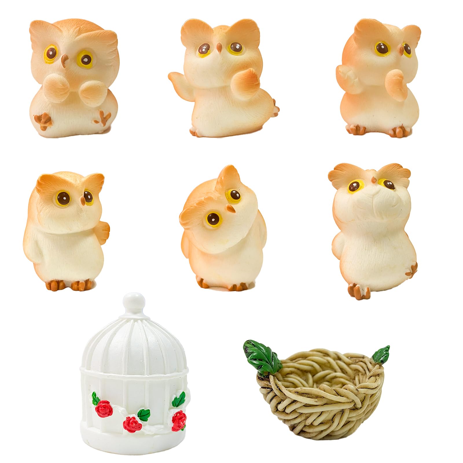 Hamberta 8pcs Mini Resin Owls Tiny Miniature Ghost Fairy Garden Accessories Owls Decor Outdoor Patio Lawn Yard Fish Tank Potted Plants Kit (Owls)