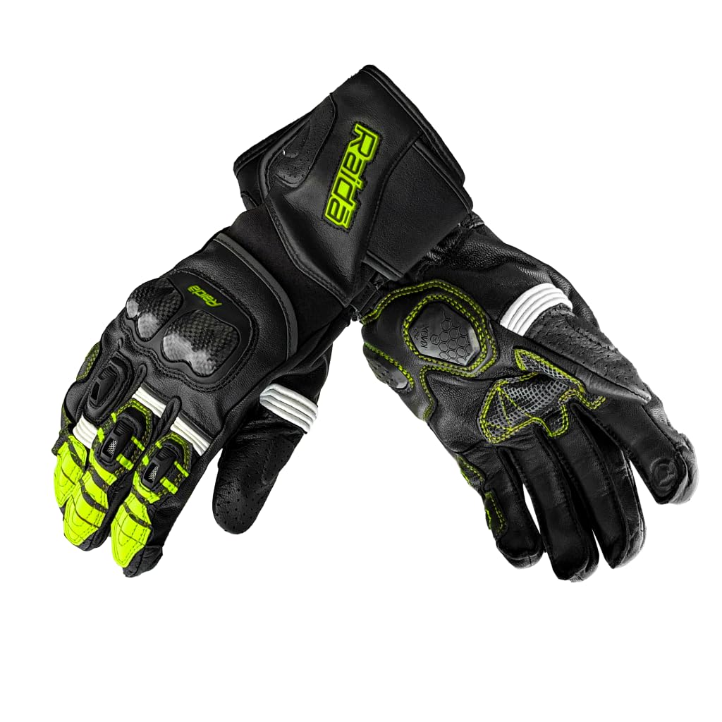 Raida AeroPrix Carbon Edition Motorcycle Gloves | Knox™ SPS Palm Sliders | Dual Wrist Closure | Carbon Fiber Knuckles (XL, Hiviz)
