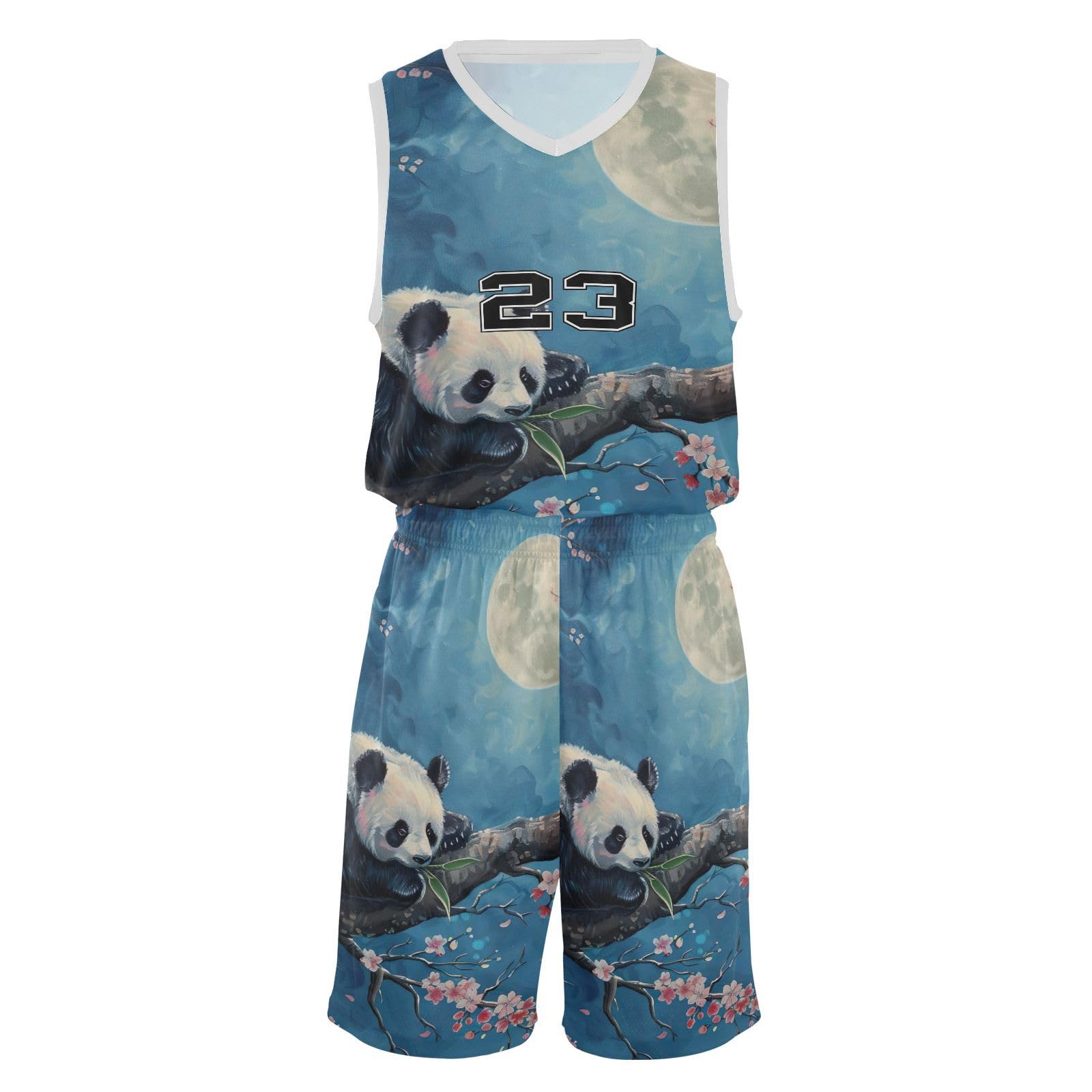 FLildon Moon Night Tree Panda Boys Basketball Jersey Set Tank Top Shorts Tracksuit Sport Training Suit for Kids, XL
