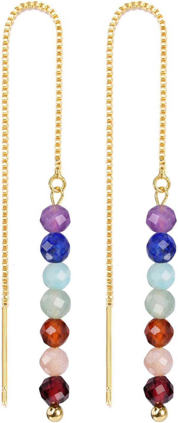 Top Plaza Earrings for Women Chakra Crystal Drop Dangle Earrings Gold Plated Dainty Long Chain Gemstone Earrings Christmas Jewelry Gifts