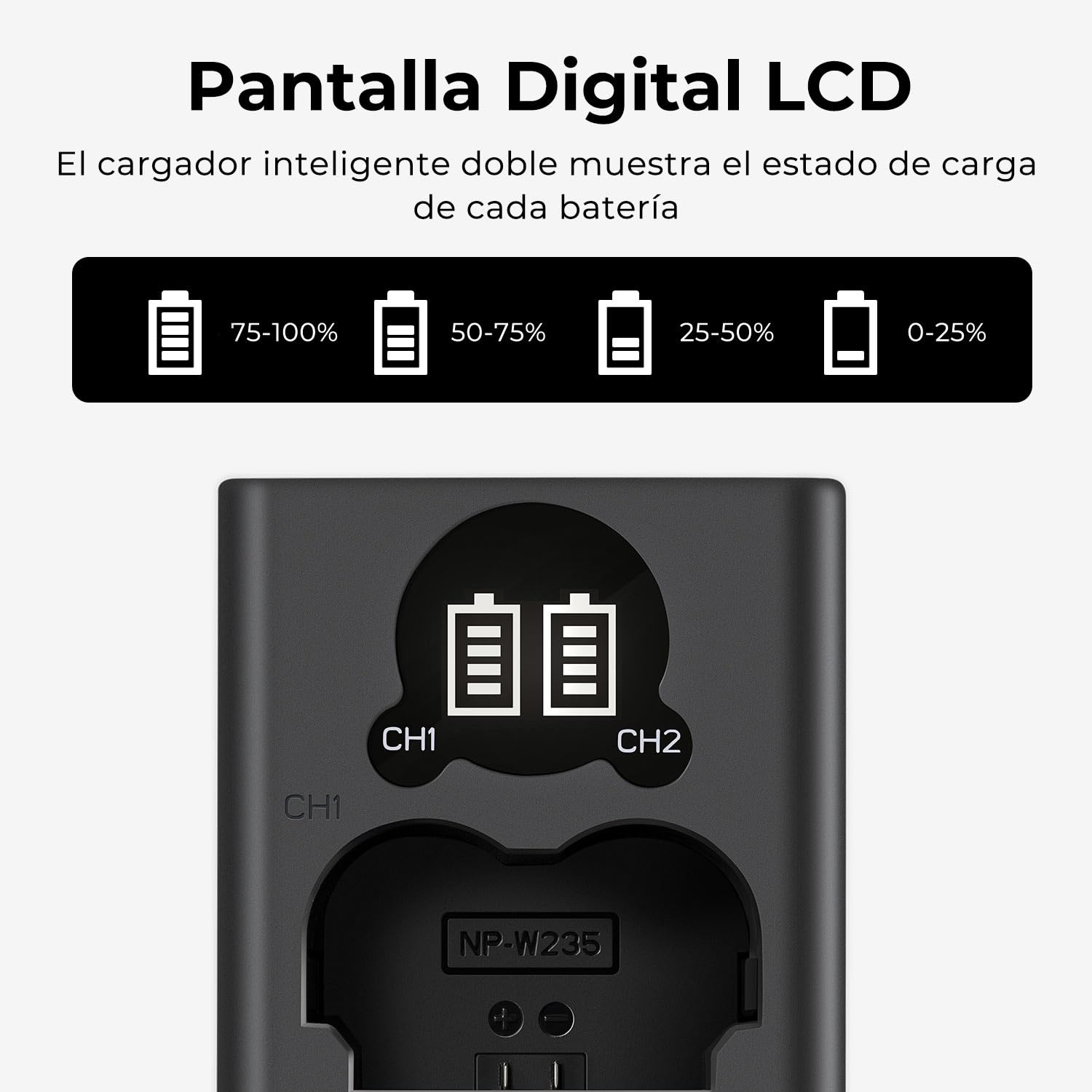 K&F CONCEPT NP-W235 2 Pack 2200 mAh Baterías de Repuesto para Cámara y Juego de Cargador de Pantalla LCD Doble Ranura Compatible con Fujifilm GFX 50S II, GFX 100S, X-T4, VG-XT4, X-T5, X-H2S