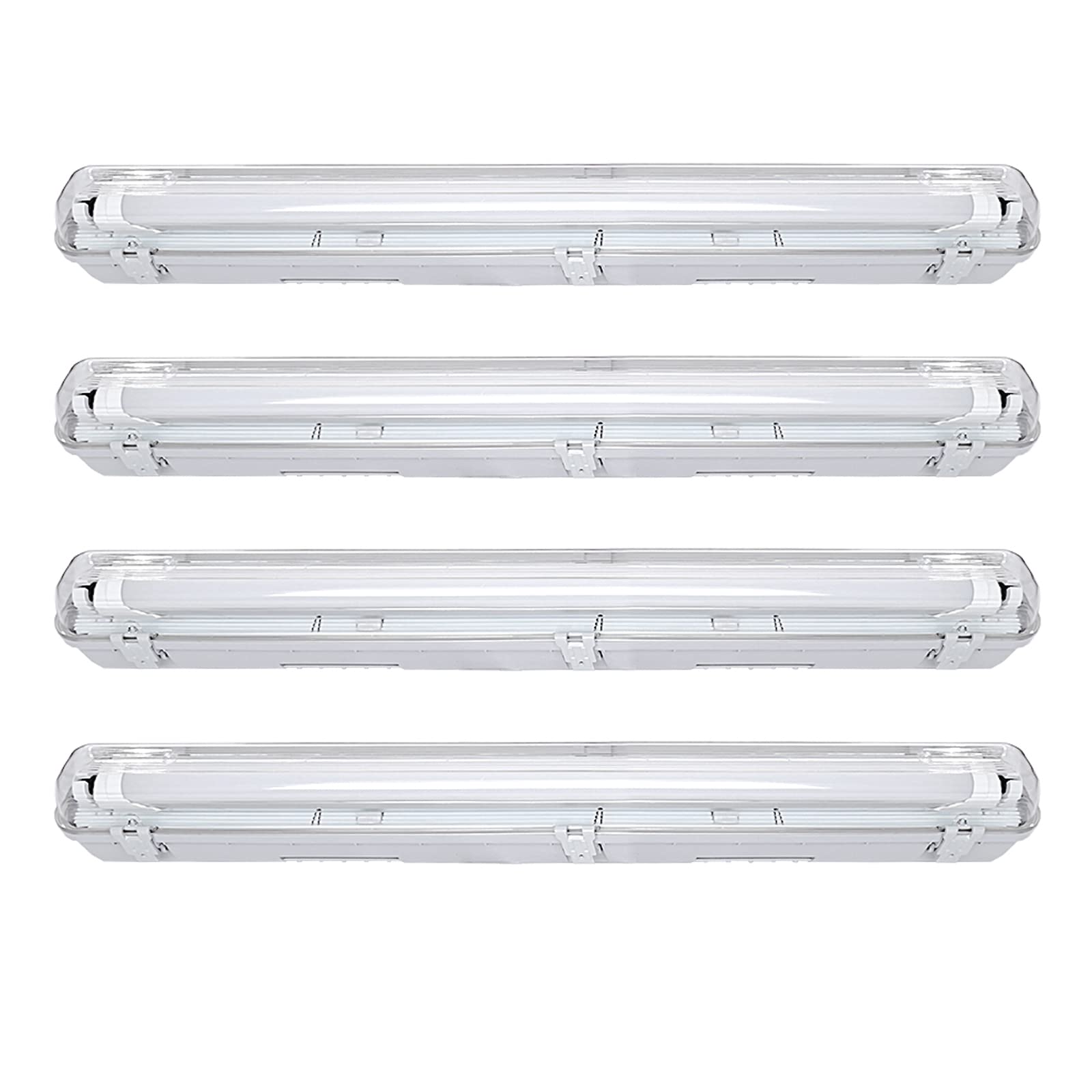Herrselsam Zestaw 4 diod LED, 150 cm, neonowa lampa LED 24 W, 2040 lm, zimna biel 6500 K, wodoodporna lampa sufitowa IP65, T8, do wilgotnych pomieszczeń, do warsztatu, piwnicy, garażu, biura, kuchni