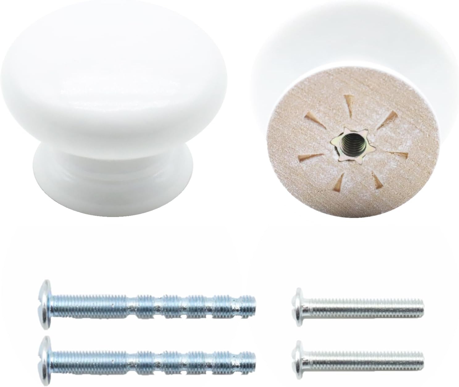 2Pcs Wooden Cabinet Knobs, Wood Dresser Knobs Kitchen Cabinet Knobs Modern Round Knobs for Furniture Dresser Cupboard Drawer Closet Door (White)