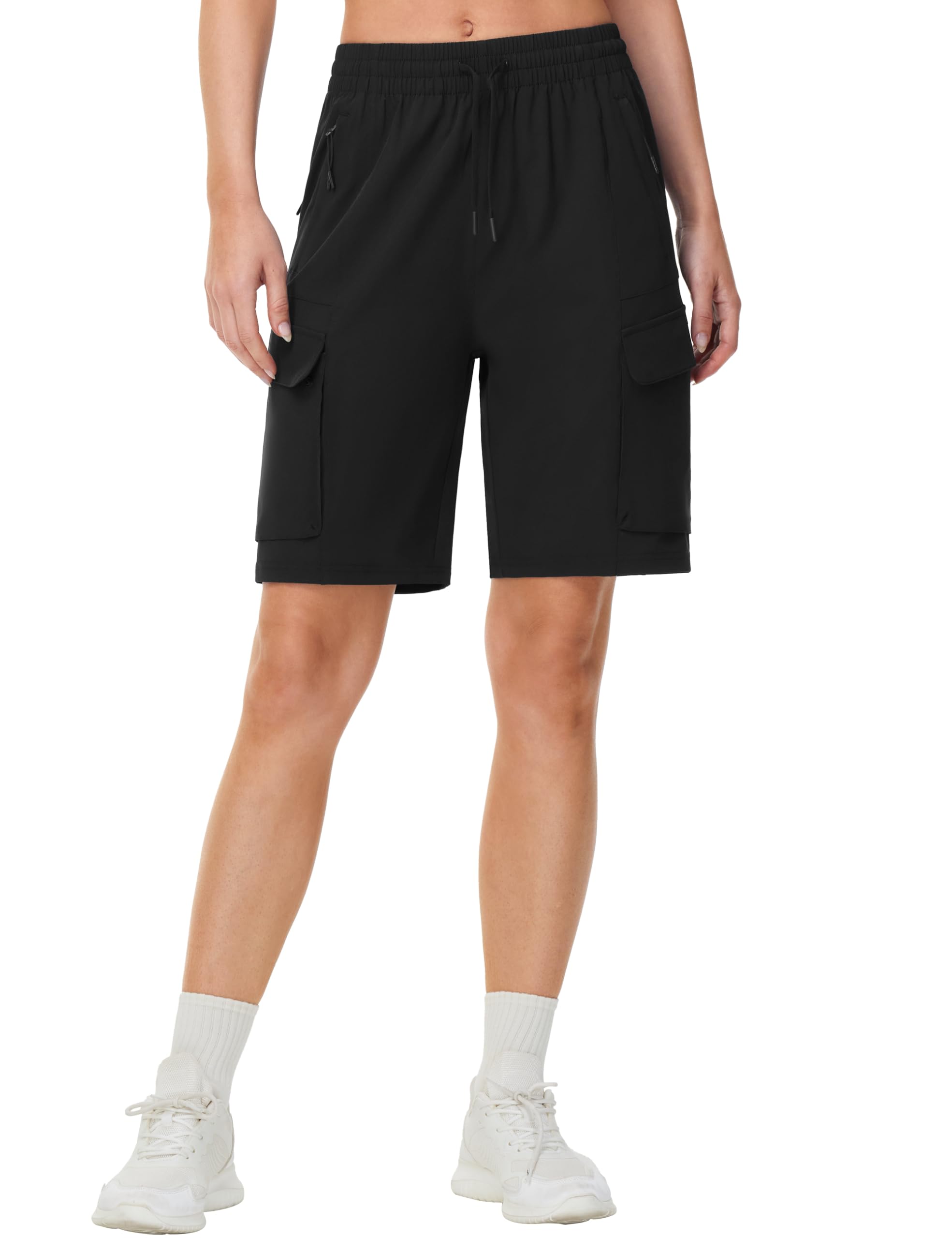 THE GYM PEOPLE Women's Lightweight Quick Dry Golf Hiking Cargo Shorts with Zipper Pockets Black