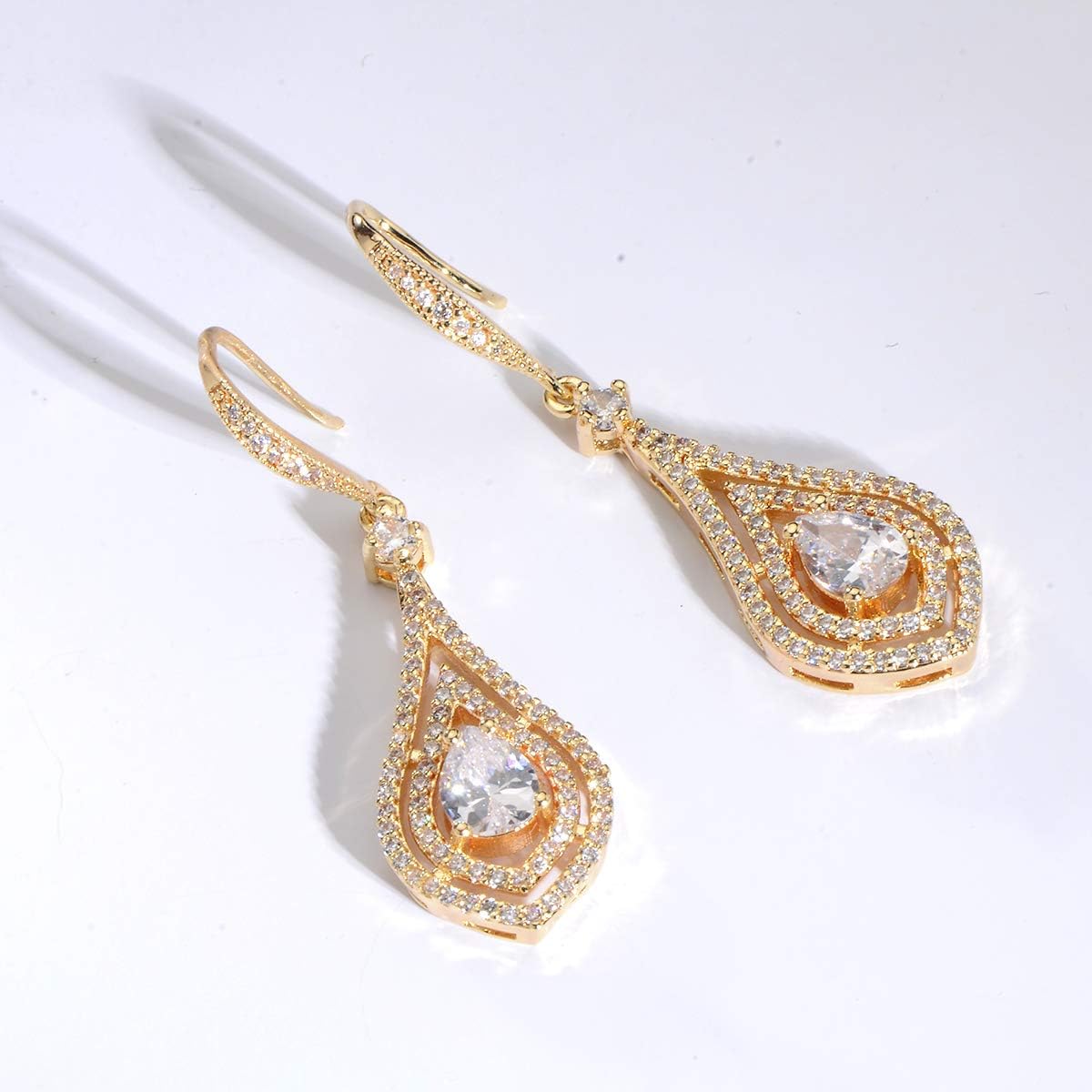 Cubic Zirconia Teardrop Dangle Earrings - Sterling Silver Pear Shape Crystal CZ Chandelier Rhinestone Wedding Statement Earring for Bride Bridesmaids Mother of Bride Pageant Party Prom - Image 8