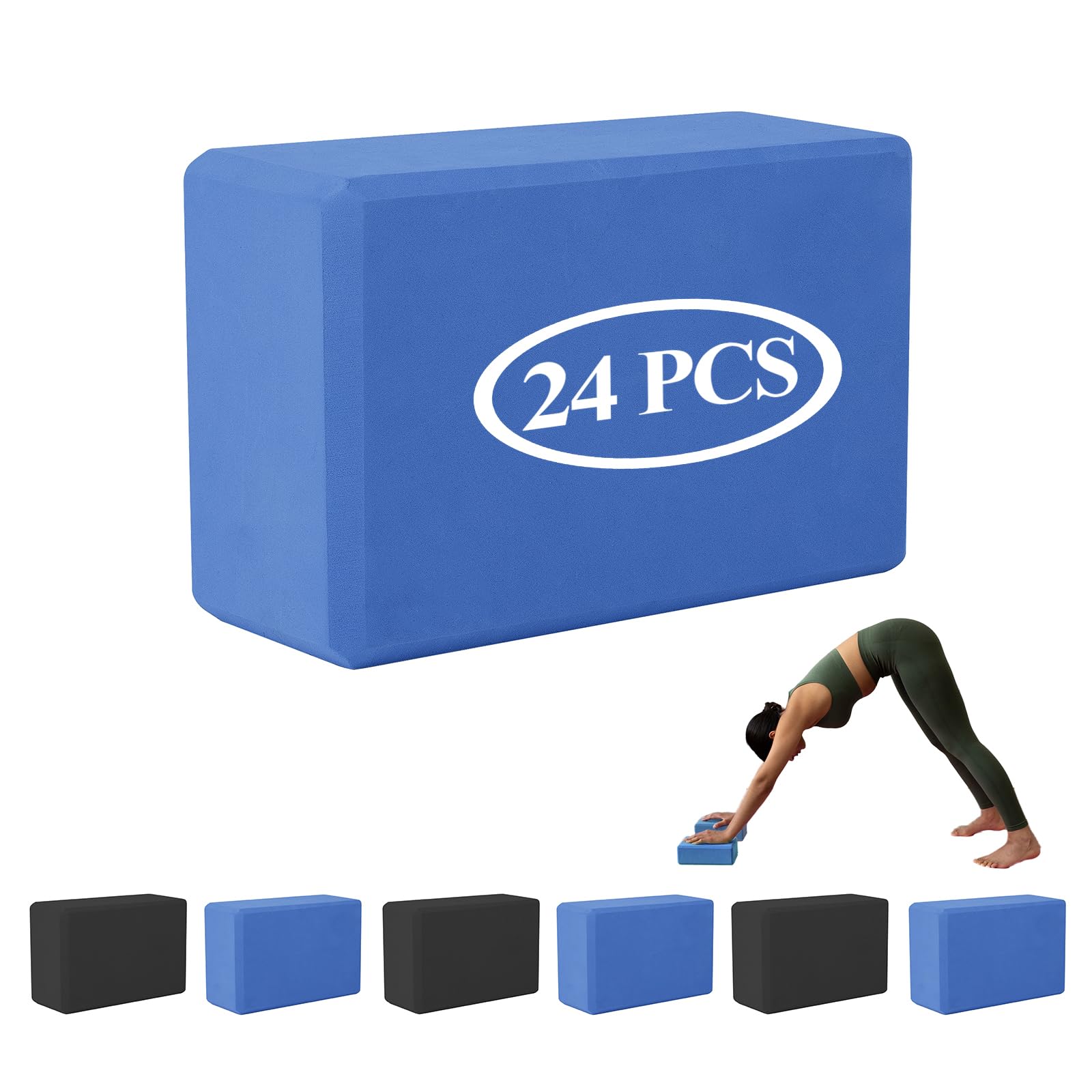 GOGO 24er Pack Yoga Blocks EVA-Schaum mit hoher Dichte, rutschfeste Oberfläche 4 x 6 x 9 (12 schwarz und 12 blau)