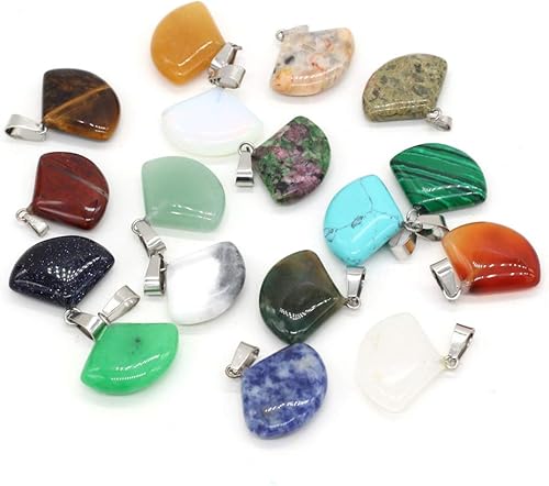 LE SKY 20 colgantes de piedra natural con forma de abanico de ágata de cristal de chakras semipreciosos para hacer joyas