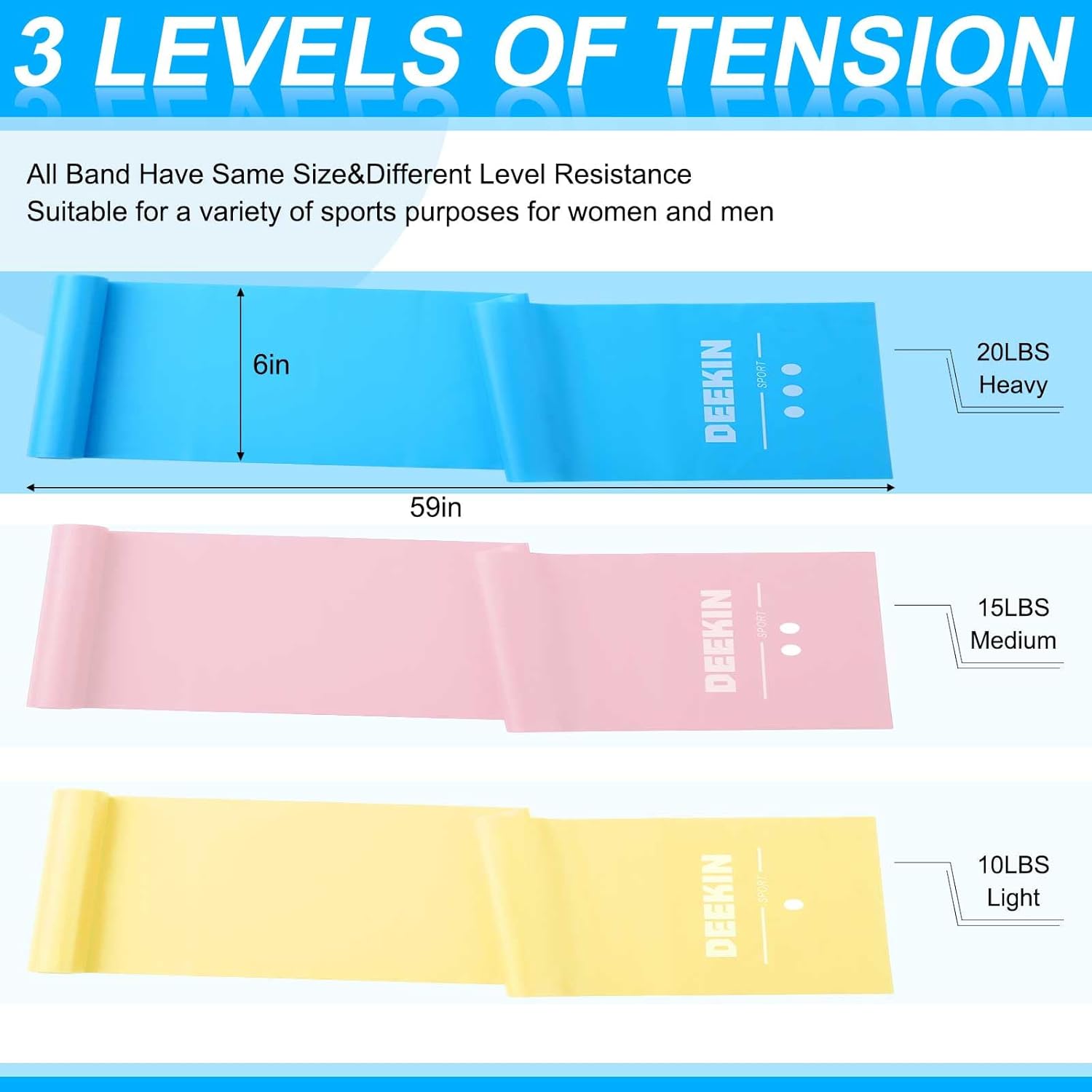 DEEKIN 10 Pcs Resistance Bands Professional Exercise Elastic Bands Latex-Free Yoga Starter Set for Pilates, Physical Therapy, Strength Training, Yoga, Working Out for Women Home Gym