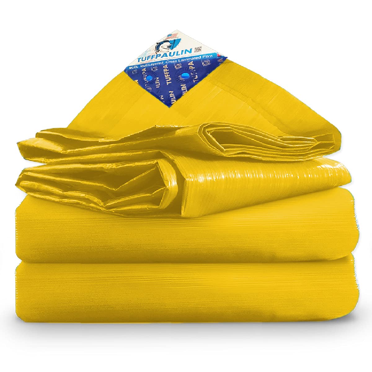 TUFFPAULIN Tarpaulin TIRPAL Extra Strong Durable | 120GSM/250MICRONS | with Reinforced Eyelets | UV Resistant | BIS Marked | Extra Virgin | 6 Layer 3D Rib (12FTX12FT, Yellow)