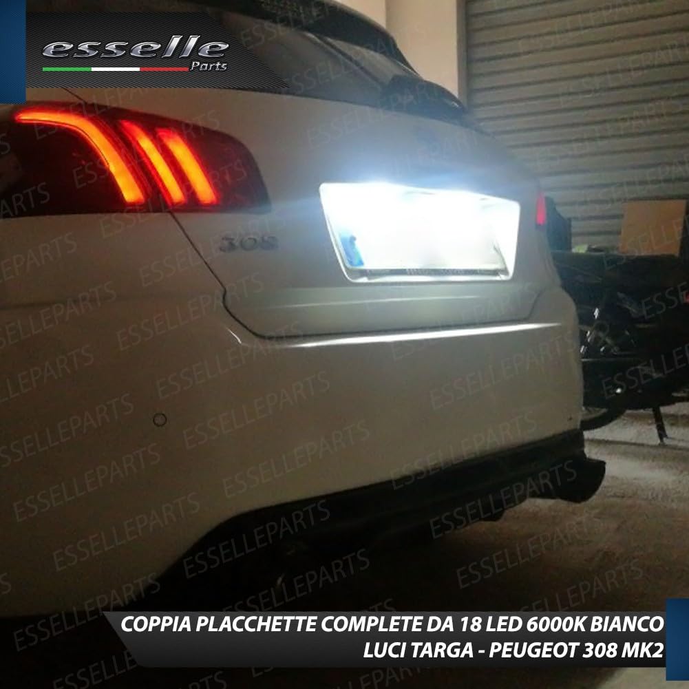 Placchette Luci Targa LED Compatibili con Peugeot, 2008, 207, 208, 3008 MK2, 301, 307, 308, 308 MK2, 508, 18 SMD CANBUS 6000K Bianco Ghiaccio Plug & Play