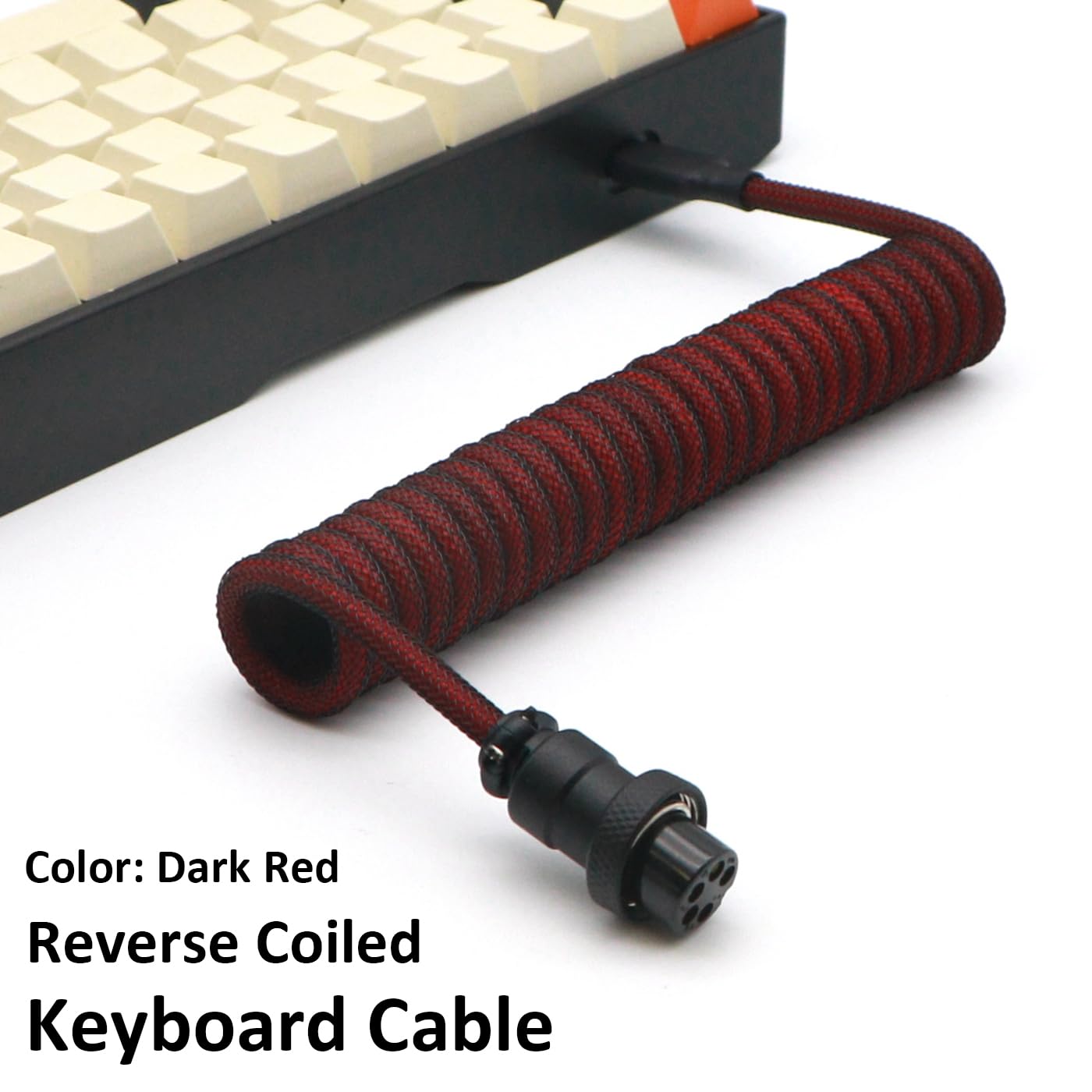 Cavo a spirale per tastiera meccanica a doppia manica con 5 pin GX16 Aviator, 1,2 m, USB A a USB tipo C (rosso scuro)