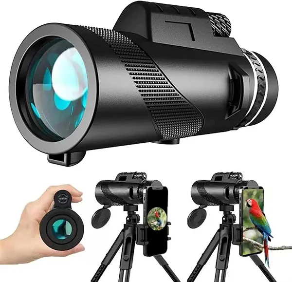 Monocular-Telescope 80x100 High Powered Monoculars High Definition for Adults High Powered with Smartphone Adapter Telescope Hunting Wildlife Bird Watching Travel Camping Hiking-Black