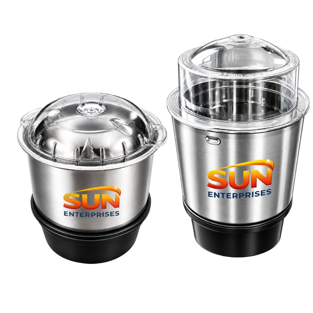 SUN ENTERPRISES Stainless Steel Combo (Mini 250 Ml & 500 Ml) grinders Jars Set one for Mixer Grinder, Compatibility with all mixer grinders with 2 slots of grinders Jars fitting with 4 teeth coupler-image-21