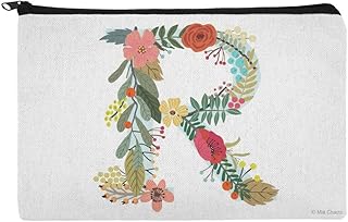 Letter R Floral Monogram Initial Makeup Cosmetic Bag Organizer Pouch