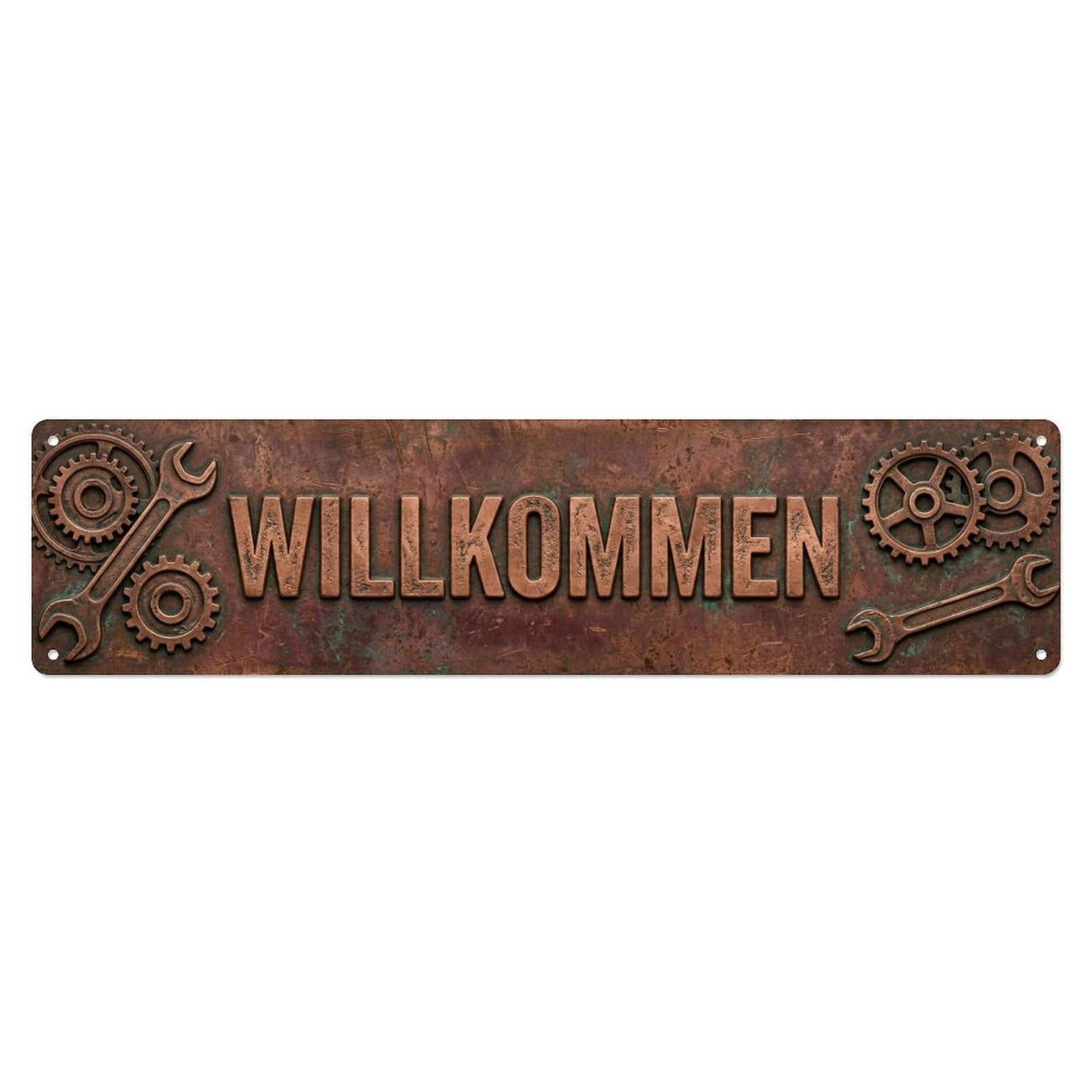 Vintage Copper Industrial Workshop Welcome Metal Tin Sign