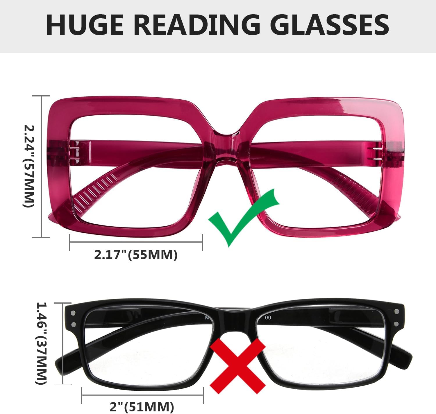 6-Pack Huge Reading Glasses for Women with Screwless Spring Hinges Ladies Oversized Readers