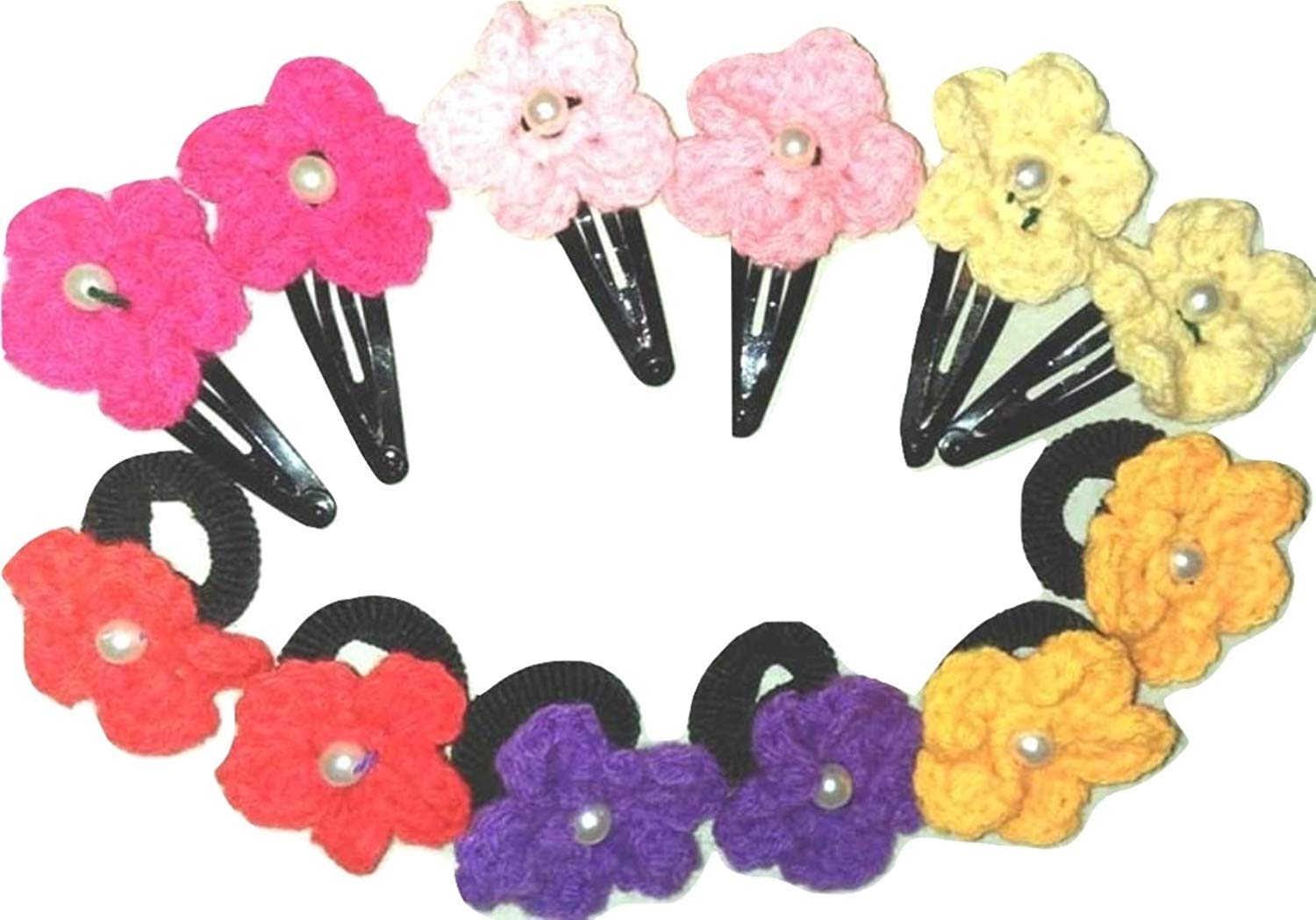 Tic Tac Hair Clip and Hair Tie with Crochet Flower ? 12 pcs.