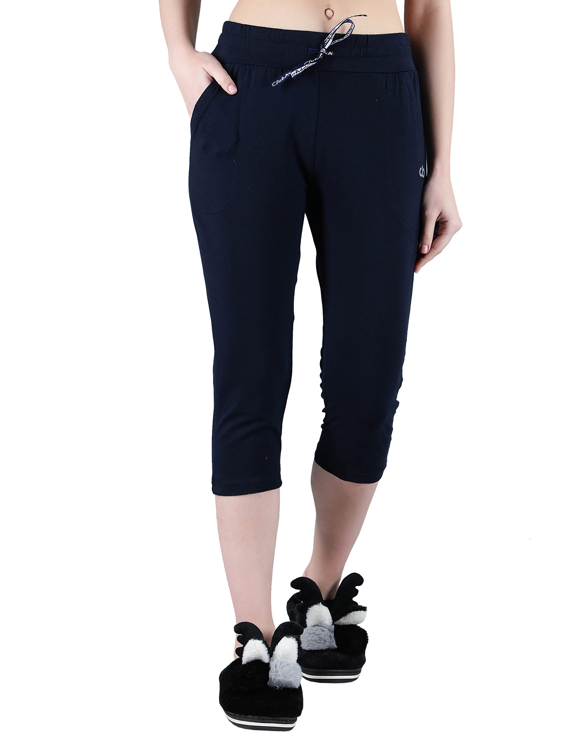 Club A9Womens Regular Fit Solid Cotton Capri Pant for Daily Casual Wear