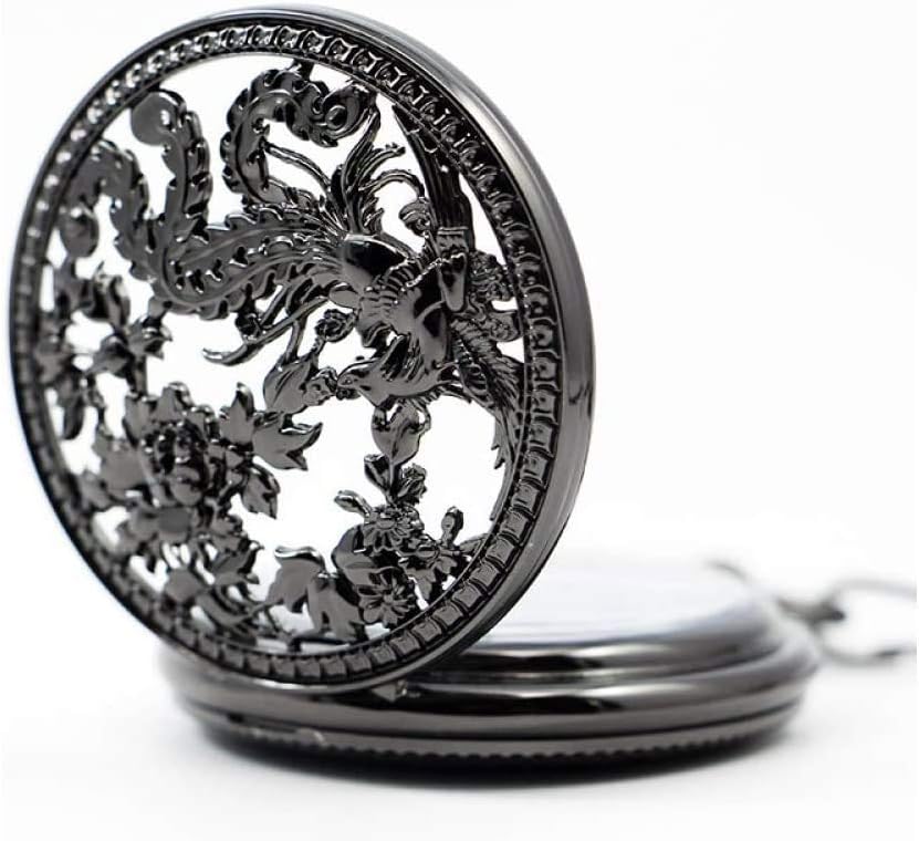 Pocket Watch,Peony Mocking Phoenix flip top Watch,Mens Antique Mechanical Pocket Watch,Retro Classic Embossed Hollow Mechanical Pocket Watch (Color : B)