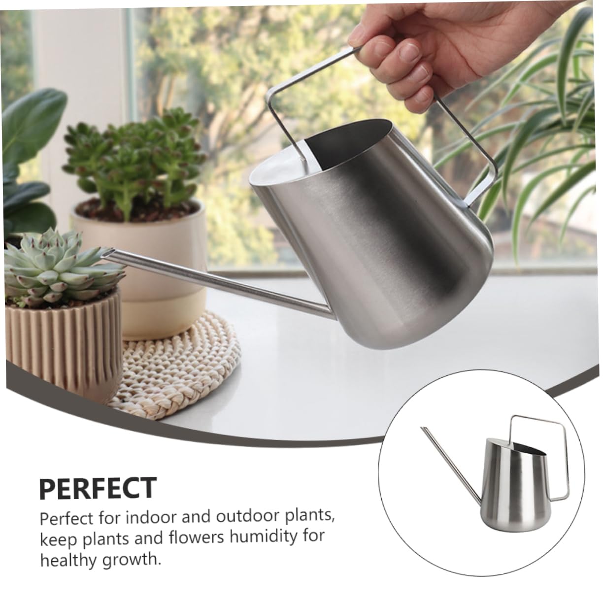 Abaodam 2 Stück Gießkanne aus Edelstahl Anlage Gießkanne groß Zimmerpflanze Garten Hydro inoxlm giesskanne Wasserkocher aus Metall für zu Hause Rostfreier Stahl Silver