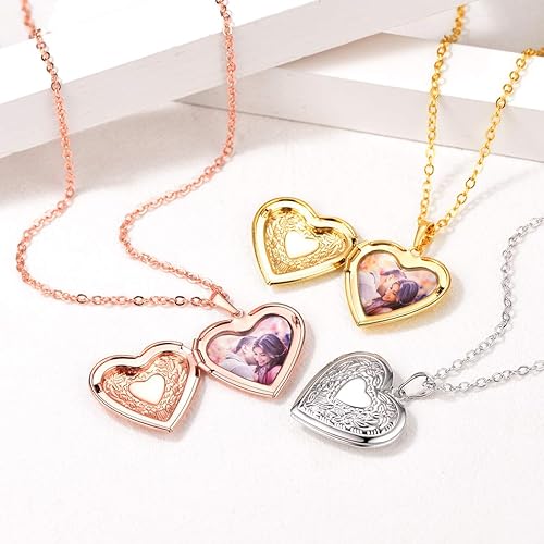 Miniatura 3 de U7 Collar con medallón de corazón para fotos, oro de 18quilates, para mujeres y niñas, cadena de 20pulgadas, para regalo personalizable