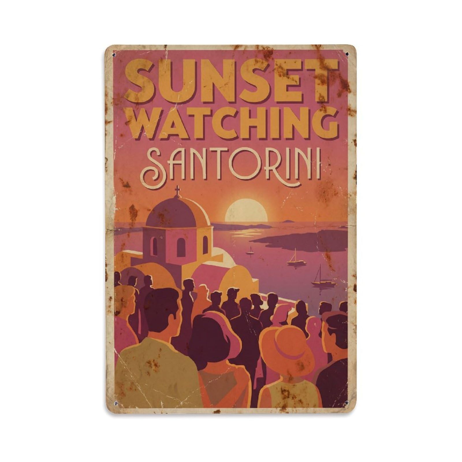 Gead 8X12inch Style Vintage Travel Santorini Sunset Watching Metal Tin Sign