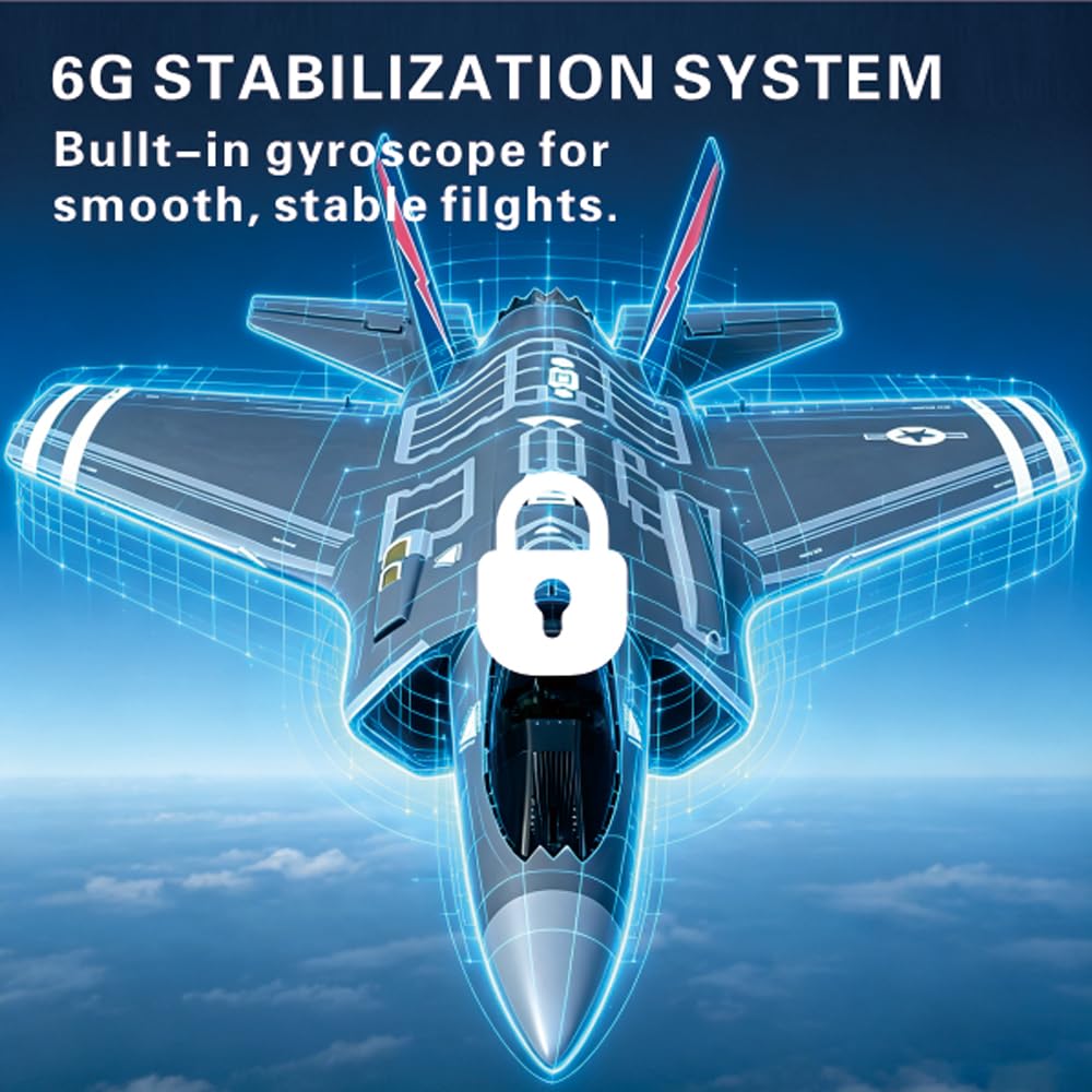 F35 RC Flugzeug für Erwachsene 3D6G Brushless 40mm EDF RC Jet | 2,4GHz 4 Kanäle RC Flugzeug mit Gyro Stabilisierung EPP Schaumstoff Stunt Segelflugzeug inklusive 2 Akkus und Ersatzteilen