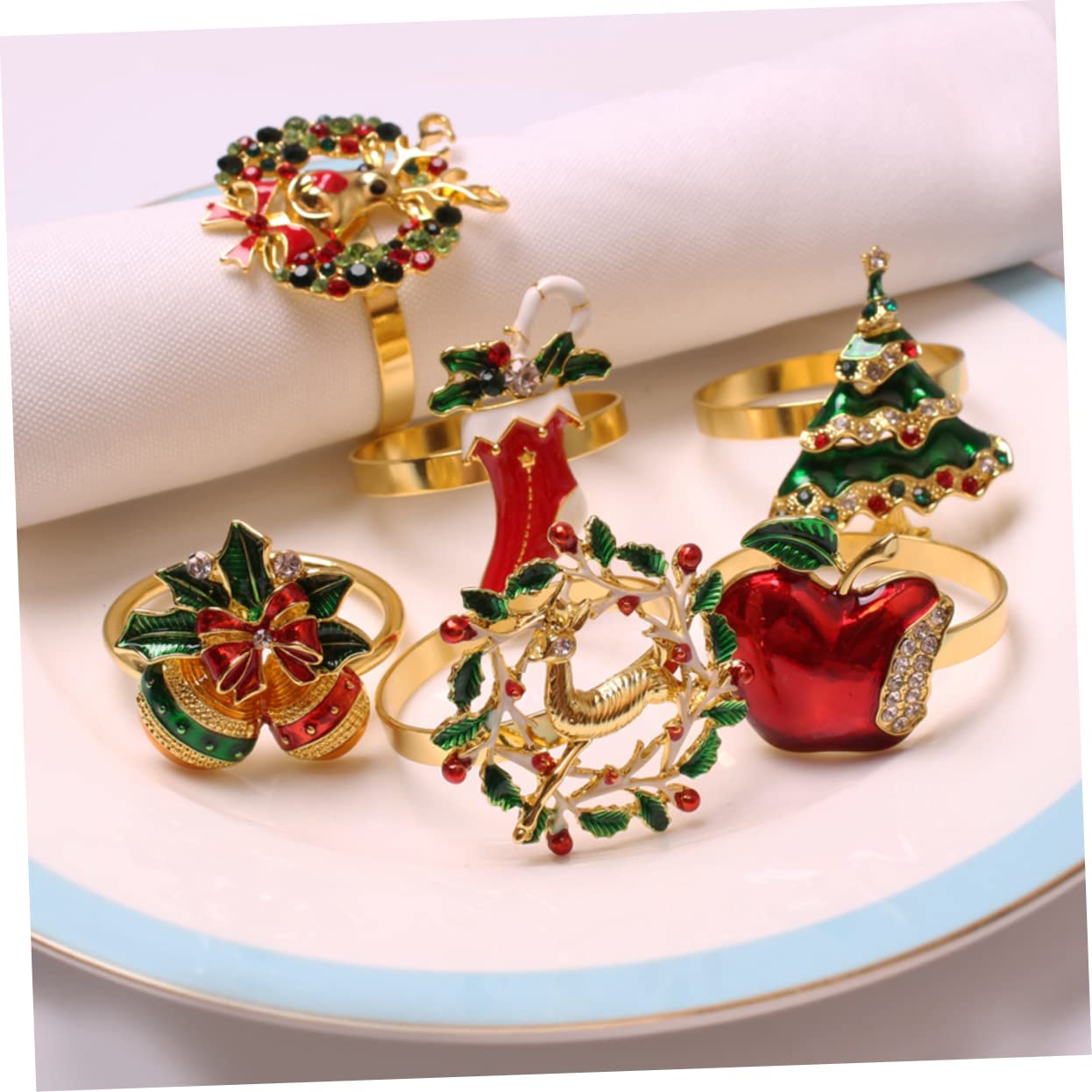 MAGICLULU 3 Ensembles Ronds De Serviette De Noël Panier Rond De Serviette De Fruits Support Doré Bonbons Dorés Ronds De Serviette De Table Pomme Pot Unique 6 pièces * 3