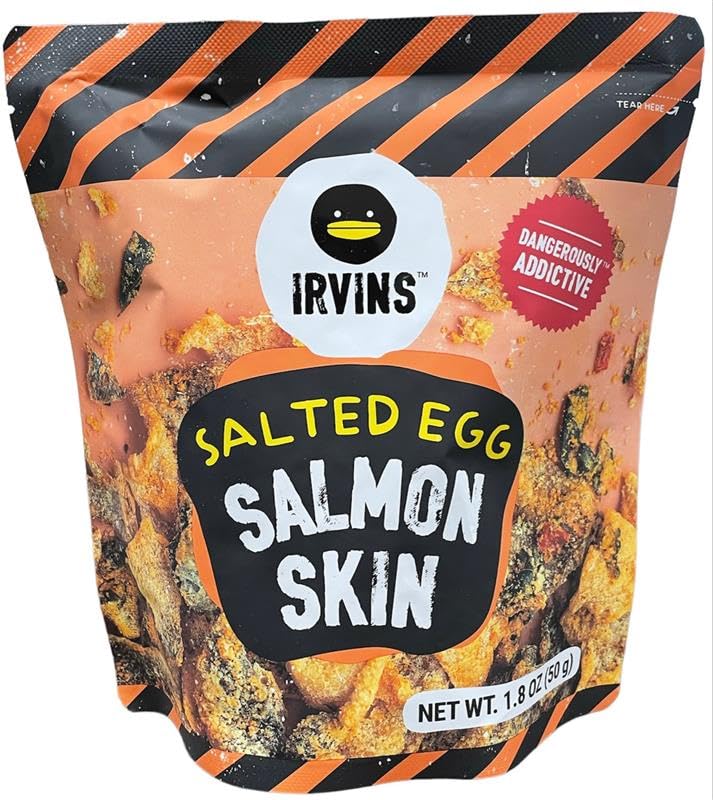 IRVINS Salted Egg Salmon Skin Chips Crisps | Premium Hand Cooked | Halal | High Protein | Keto-Friendly | 3.7 oz (Pack of 6)