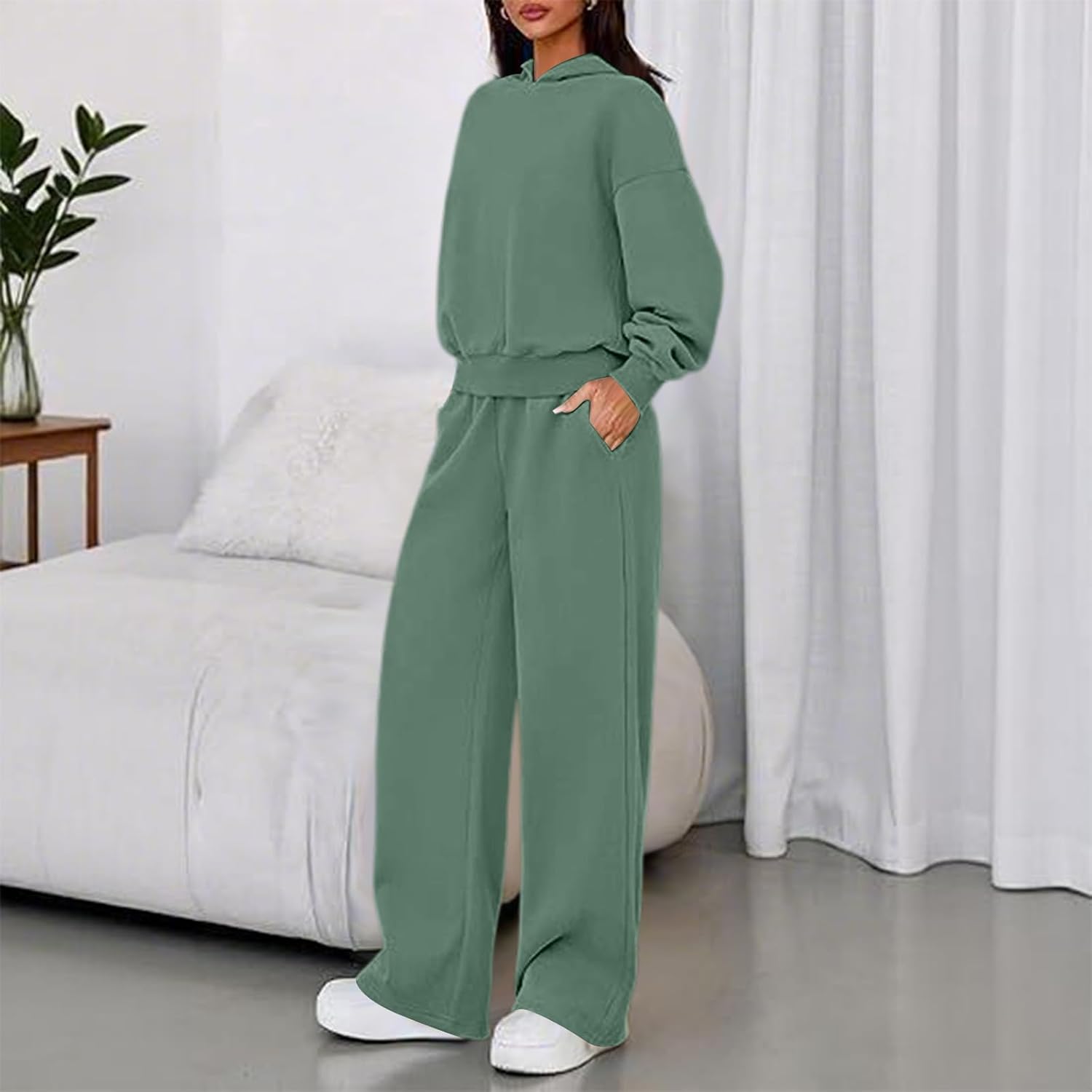 Women 2 Piece Lounge Sets Long Sleeve Hoodies Wide Leg Sweatpants Sweatsuits Set Fall Outfits 2026