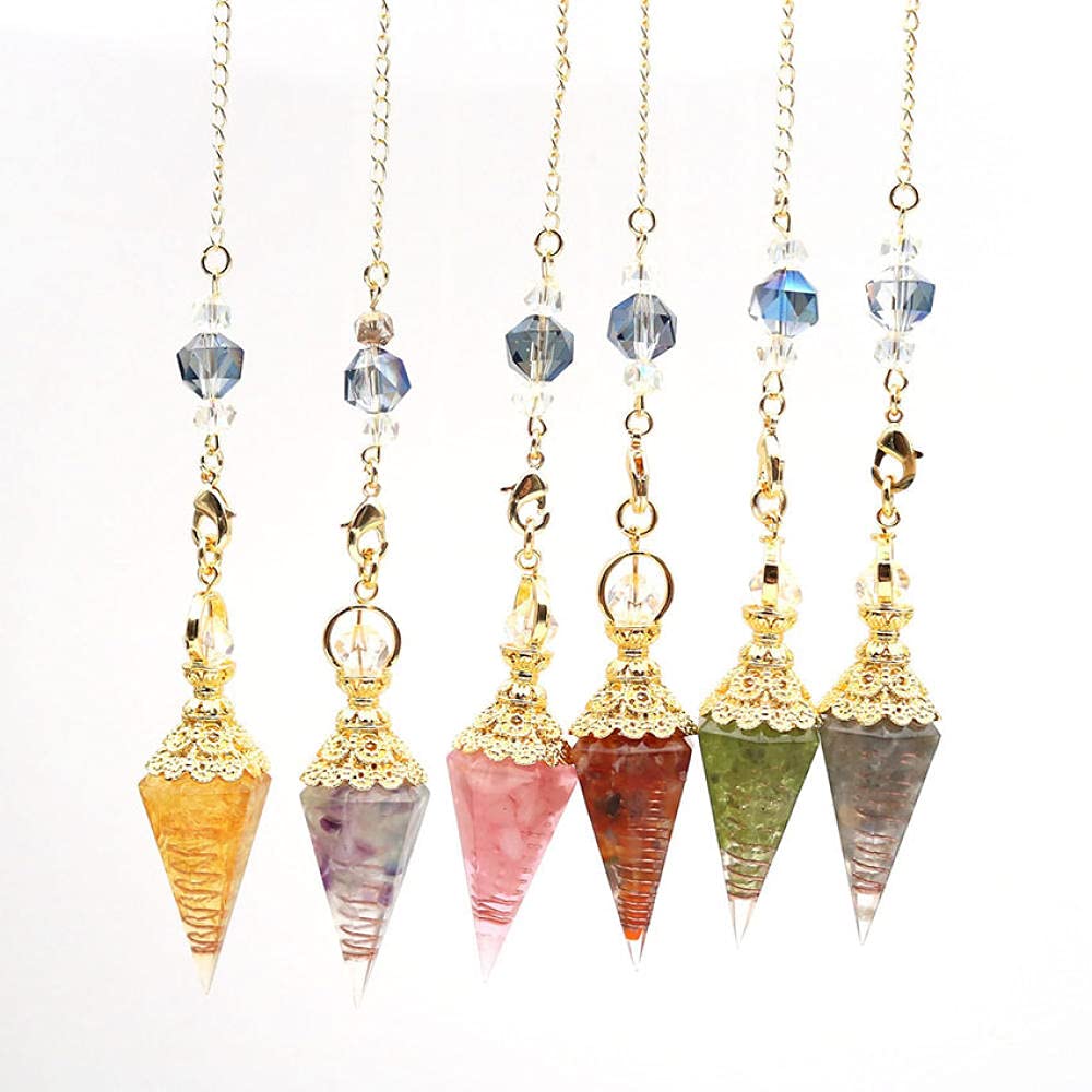 Forma de cono hexagonal Péndulo Piedras naturales Piedras de resina Pyramid Reiki Curación Dowsing Pendant Buddha Meditación Péndulo-Aguamarina_PORCELANA