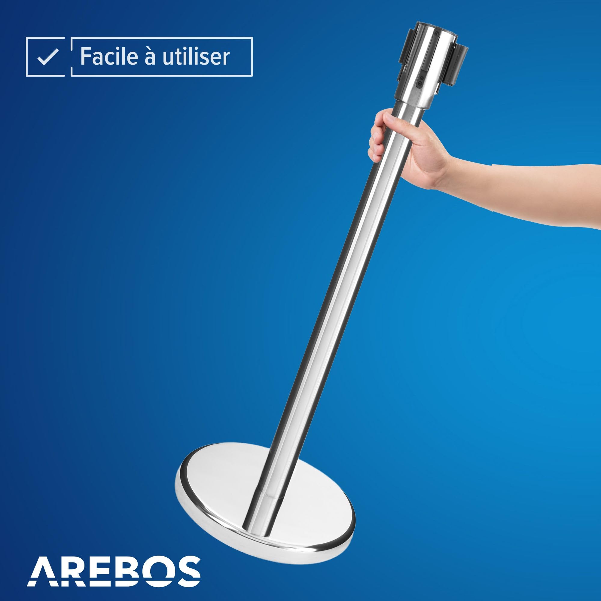 Arebos Barrières de sécurité Rétractable Poteaux de Guidage avec Cordes Rouge Argenté Système de Balisage