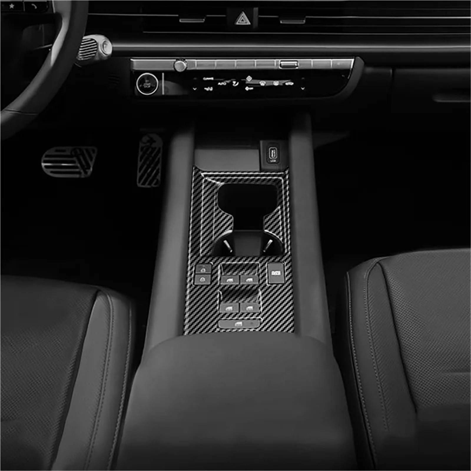 Pour Hyundai IONIQ 6 2022 2023 + LHD voiture en Fiber carbone Console centrale eau support verre décoration couverture garniture autocollant Revêtement carbone console centrale Kit fibre