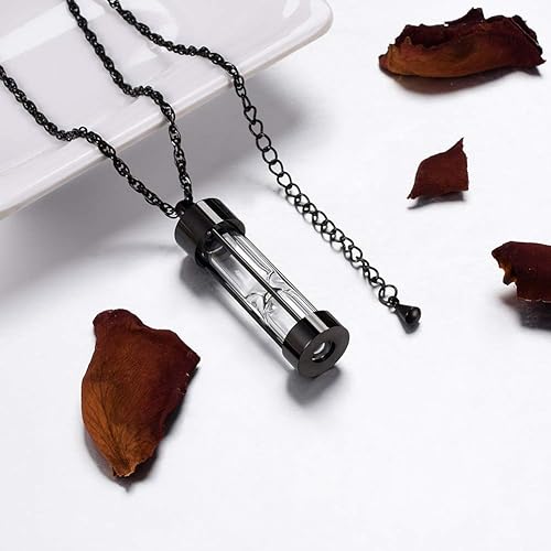 Miniatura 4 de abooxiu Collar de urna de reloj de arena para cenizas, joyería de cremación para cenizas, collar de cenizas de recuerdo conmemorativo de acero